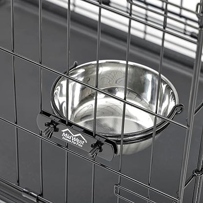 MidWest Homes for Pets Snap'y Fit Stainless Steel Food or Water Bowl, Holds 2 Quarts, Mounts to Wire Crates, No-Tip Design, Rust-Resistant, for Large Dogs and Cats - size: 2 Quarts (8 Cups)