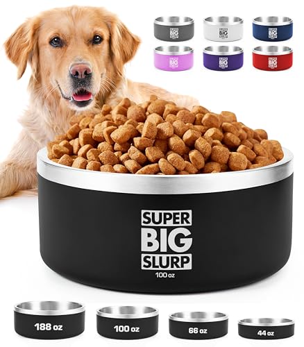 Tuff Pupper 100 oz Heavy Duty Insulated Stainless Steel Dog Bowl for Large Dogs, Non-Slip Base, Dishwasher Safe - color: Epic Black, size: 100oz