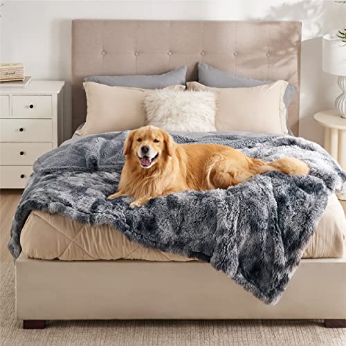 Bedsure Dog Blankets for Large Dogs, Waterproof Dog Blanket for Couch Protector and Bed Washable, Fuzzy Faux Fur Pet Throw Blanket for Senior Dogs, 60 x 80 inch, Twin Size, Tie-dye Grey - color: Tie-dye Grey, size: Xxl(60x80")