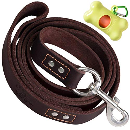 ADITYNA Heavy Duty Leather Dog Leash 6 ft x 1" - Strong, Soft Training Lead for Large & Extra Large Breeds (XL - 6 ft x 1 inch, Brown) - color: Brown, size: XL - 6 ft x 1 inch