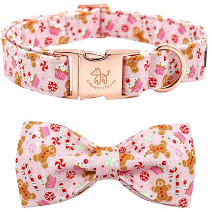 Elegant little tail Dog Collar with Bow - Pink Christmas Gingerbread Man Pet Collars Bow Boy Girl Bowtie Pet Adjustable Dog Collar for Small Medium Large Dogs - color: Gingerbread Man, size: X-Small (Pack of 1)