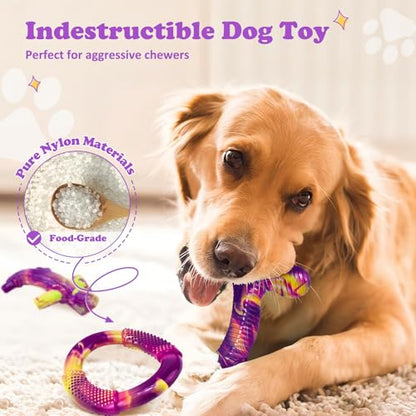 Furdog Indestructible Dog Toy 3Pack, Dog Chew Toys for Aggressive Chewers, Tough Dog Toys to Keep Them Busy for Medium Large Breed, Bacon Flavor (Purple) - color: Purple