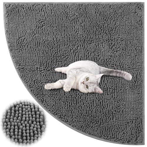 Tinideya Corner Cat Litter Mat 31"x 31" Kitty Litter Box Trapping Mat Large Waterproof Corner Rug Non Slip, Easy Clean, Machine Washable(Dark Gray) - color: Dark Gray