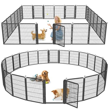 Dog Playpen Outdoor with Low Threshold Gate, 32 inch 24 Panels Dog Play Pen Indoors, Heavy Duty Metal Puppy Playpen Dogs Pen, Rust-Resistant Pet Playpens for Yard RV Camping - color: 24 Panels-32 Inch