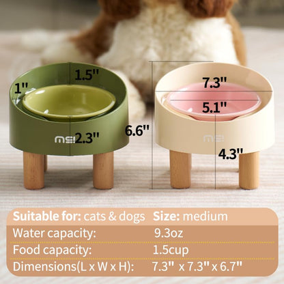 Ceramic Elevated Cat Bowls, Adjustable Raised Double Bowls Set, Pet Bowl with Anti Slip Rubber Pad, Leak-Proof, Stress Neck Free Food & Water Bowls for Small Dogs Geen - color: SR-Green 2 sets