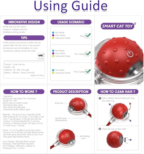 Interactive Cat Toy Ball for Indoor Cats – Fast Rolling on Carpet, Motion Activated with Chirping Sounds, Smart Play Toy (Crimson) - color: Crimson