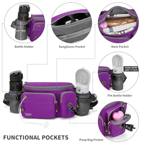TUDEQU 4-in-1 Hands Free Dog Leash Waist Belt with Dog Walking Fanny Pack,Dog Seat Belt, Waist Leash for Large Dogs,Dog Walking,Hiking,Running,Jogging - color: PURPLE