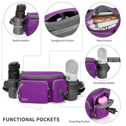 TUDEQU 4-in-1 Hands Free Dog Leash Waist Belt with Dog Walking Fanny Pack,Dog Seat Belt, Waist Leash for Large Dogs,Dog Walking,Hiking,Running,Jogging - color: PURPLE