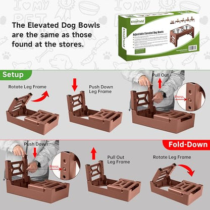 EliteField Elevated Dog Bowls (2-Year Warranty), Two 58 oz Stainless Steel Food Bowls, 5 Adjustable Raised Heights (4", 9.5", 10.5", 11.5", 12.75") Suitable for Dogs of All Ages, Small to Large Sizes - color: Brown, size: 2 Stainless Steel Bowls