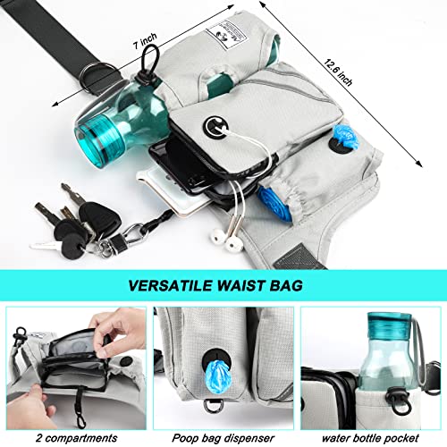 SHINE HAI Retractable Hands Free Dog Leash with Dual Bungees for 2 Dogs, Adjustable Waist Belt, Reflective Stitching Leash for Running Walking Hiking Jogging Biking Black - Gray - color: Gray