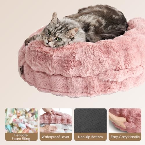 EHEYCIGA Soft Dog Couch Bed for Large Dog, Fluffy Medium Dog Bed with Removable Washable Cover, Bolster Pet Sofa, Waterproof and Non-Slip, 36" x 36"x 9", Pink - color: Pink, size: 36"L x 36"W x 9"Th