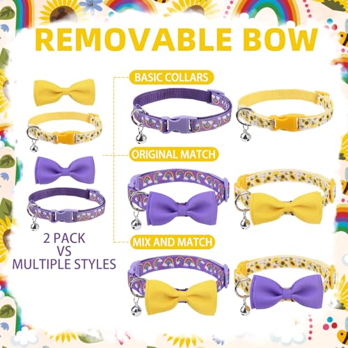PUPTECK Bowtie Dog Collar with Bell 2 Packs, Adjustable Breakaway Puppy Collar, Sweet Gift for Small Dogs Pets, 11.8-15.7 in - color: Purple&Yellow, size: 11.8-15.7 in