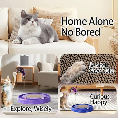 Interactive Cat Ball Track Toy Cat Scratcher with 2 Self-Rotating Balls and 1 Kitten Interactive Toy,Durable Scratch Pad for Indoor Play,Cardboard Scratcher Pad 3-in-1 Cat Toy (Blue) - color: Blue