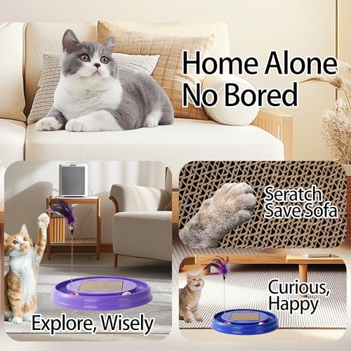 Interactive Cat Ball Track Toy Cat Scratcher with 2 Self-Rotating Balls and 1 Kitten Interactive Toy,Durable Scratch Pad for Indoor Play,Cardboard Scratcher Pad 3-in-1 Cat Toy (Purple) - color: Purple