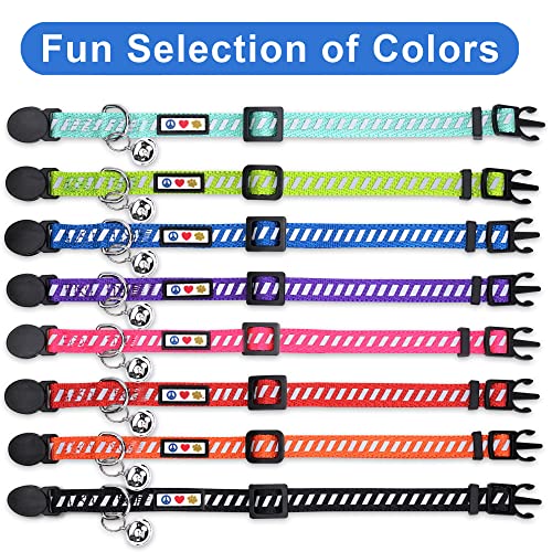 Pawtitas Personalized Black Reflective Cat Collar – Adjustable Custom Collar with Safety Buckle, Removable Bell, and Engraved Name & Phone Number for Kittens and Adult Cats - color: Personalized Black
