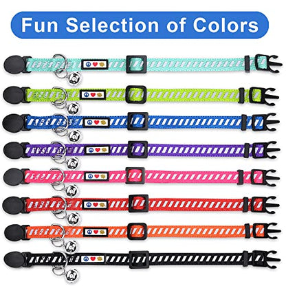 Pawtitas Personalized Pink Reflective Cat Collar – Adjustable Custom Collar with Safety Buckle, Removable Bell, and Engraved Name & Phone Number for Kittens and Adult Cats - color: Personalized Pink