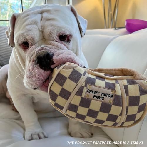 Haute Diggity Dog Chewy Vuiton Handbag Plush Squeaky Dog Toy, Soft Durable Designer-Inspired Stuffed Puppy Chew Toys for Small, Medium & Large Dogs, Machine-Washable (Tan Checker) XL - color: Brown Handbag, size: X-Large