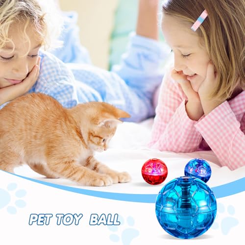 Sratte 2 Pcs Ghost Hunting Cat Ball Activated Cat Toy Motion LED Light Pet Balls Motion Dog Interactive Pet Toys Glowing Mini Running Exercise Supplies for Animals Activity (Rose Red,Light Blue) - color: Rose Red, Light Blue