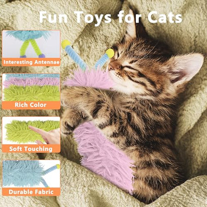 3 Pack Catnip Pillows - Soft and Durable Cat Toys With Antennae, Rich Color, Indoor Interactive Kicker, Companion for Cats (Antenna Green Set) - color: A-Green+Blue+Pink
