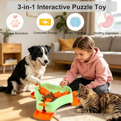 Dog Cat Treat Dispenser Slow Feeder Toy, 3-in-1 Interactive Dog Puzzle Press Toys, Dog Enrichment Toy No-Slip Interactive Brain Training Toys for Smart Dog Cats (Green/Orange) - color: Green/Orange
