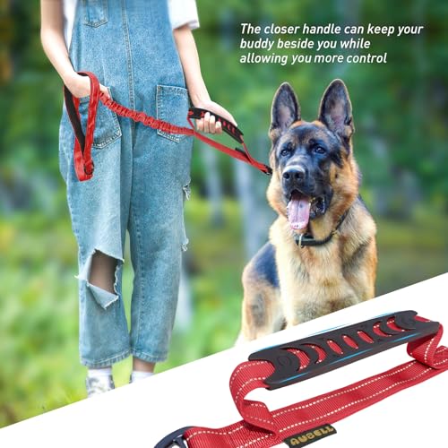 AUBELL Tactical Dog Leash Heavy Duty,4-6ft Reflective Strong No Pull Bungee Leash for Medium Large Dogs with Comfortable Padded Double Handle,Car Seat Belt,360 Degree Rotating Carabiner,Red - color: M/L-Red(4-6FT)