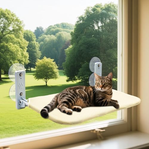 Cat Window Perch, Cordless Hammock, Fold-Up Cat Bed with Zip Closure, Easy Fold Machine Washable Seat, Sturdy Metal Frame for Cats and Kittens (Beige Breathable Mesh, Extra Large) - size: Extra Large