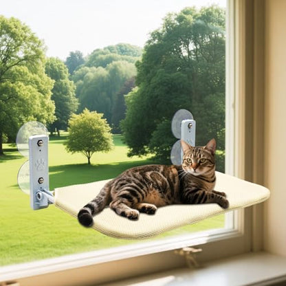 Cat Window Perch, Cordless Hammock, Fold-Up Cat Bed with Zip Closure, Easy Fold Machine Washable Seat, Sturdy Metal Frame for Cats and Kittens (Beige Breathable Mesh, Extra Large) - size: Extra Large