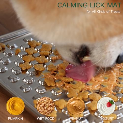 1Pack Stainless Steel Large Lick Mat for Dogs & Cats, Chew-Proof Slow Feeder, Anxiety Reducer, Whisker-Friendly for Cats, Non-Slip Heavy Duty Base, Raw Feeding Pad, Dishwasher Safe - color: Large-1Pack