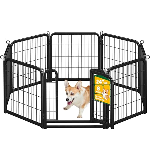 Yaheetech Dog Playpen Outdoor, 24 inch 8 Panels Dog Pen Indoor Heavy Duty Puppy Exercise Pen Metal Pet Fence for RV Camping/Yard/Garden - size: 24"