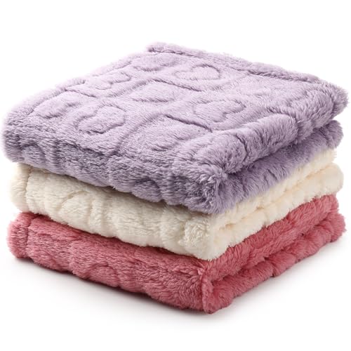 Tegeme 3 Pcs Small Dog Blanket 280 GSM Washable Pet Bed Cover Soft Fluffy Puppy Blanket 3D Textured Heart Checkered Pattern Fleece Soft Cat Plush Pet Throws for Kitten Doggy(Classic Colors,20"×30") - color: Classic Colors, size: 20"×30"