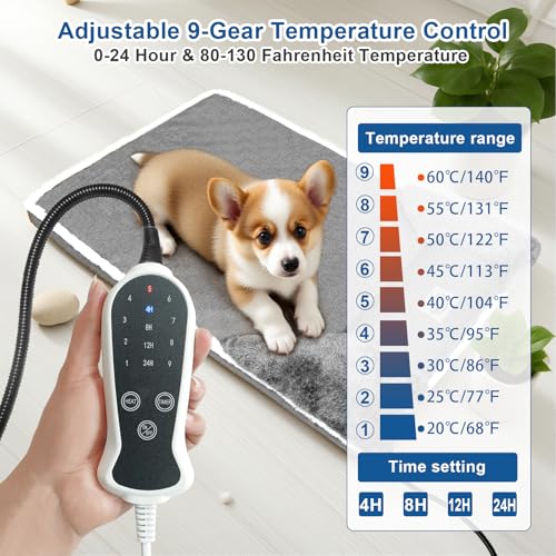Heated Dog Bed 20x20 Inch Plush Dog Mattress with 9-Level Adjustable Settings, Removable Machine-Washable Cover, Non-Slip Bottom, Gray - size: Small