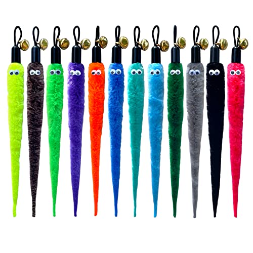 AcceLeah Cat Worm Toy Teaser Wand Replacement, Cat Worms & Dragonfly Refill, Assorted Teaser Refills with Bell (12Pcs) - color: 12Pcs
