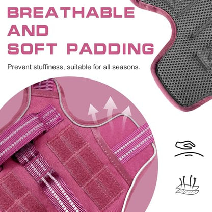 Tactical Dog Harness Medium Sized, Heavy Duty No Pull Dog Harness with Handle, Easy On and Off Service Dog Vest with Molle System, Reflective Pet Vest for Walking Hiking Training - color: Pink, size: M(Neck:17-23",Chest:22-32"),35-50 lbs