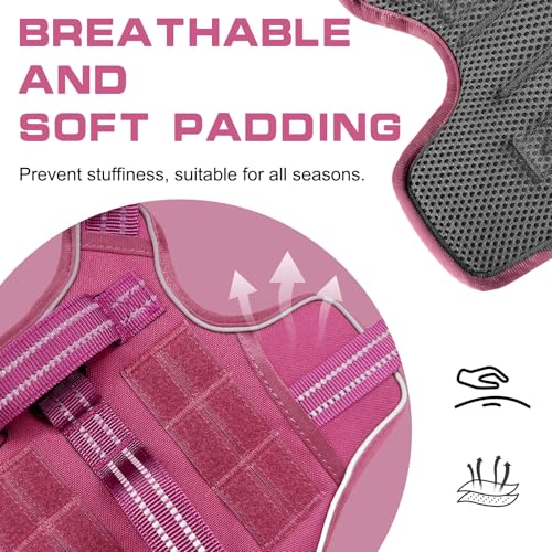 Small Dog Harness, Heavy Duty Tactical No Pull Dog Harness, No Choke, Easy On and Off Pet Vest with Molle System, Adjustable Reflective Dog Vest with Breathable Padded for Walking Hiking Training - color: Pink, size: S(Neck:16-22",Chest:20-28"),18-35 lbs