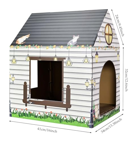 Cardboard Cat House with Scratcher 16"x 13"x19" Cat Scratch House for Indoor Cats’ Birthday Large Cat Scratcher Box