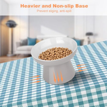 Elevated Ceramic Cat Bowl – Wide Whisker-Friendly Raised Design to Reduce Vomiting & Improve Digestion, Non-Slip Base, Lead & Cadmium Free, Dishwasher Safe (Grey) - color: Grey