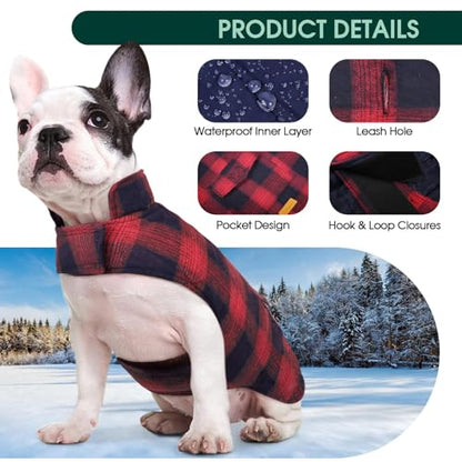 Kuoser Reversible Winter Coat, British Style Jacket for Small Dogs, Warm Windproof Puppy Cold Weather Clothes Vest, Red XS - color: Red+Blue, size: XS (Chest Girth: 9.4-13.8'')