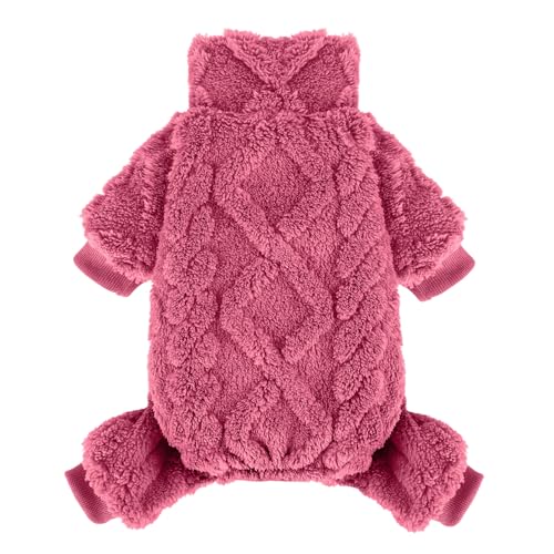 Dog Sweater Fleece Turtleneck Winter Dog Clothes for Small Dogs Girls Boy, Warm Fleece Puppy Pajamas Onesies, Pet Clothes Puppy Sweater Pjs, Doggy Jumpsuits Doggie Outfit, Rose Pink, S - color: Rose, size: Small (Chest 15in )