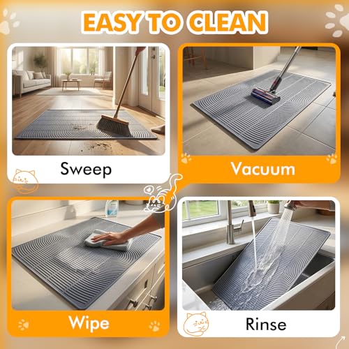 Silicone Cat Litter Mat for Litter Box, 31" x 22" Large Leak-Proof Tray, Scatter Control for Cat Litter, Soft Durable Material, Waterproof & Easy Clean Mat for Indoor Cats, Gray