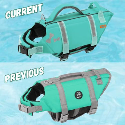 EMUST Dog Life Vests, Adjustable XS Dog Life Jacket with Rescue Handle, Puppy Flotation Vest for Small/Medium/Large Dogs, Turquoise, XS - color: Turquoise, size: XS