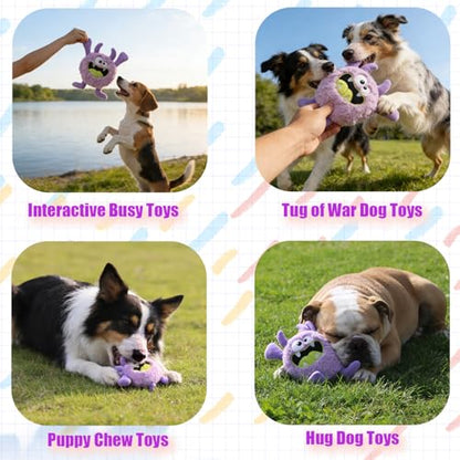 Plush Squeaky Dog Toy, Crinkle Stuffed Dog Toy Keep Them Busy Tug of War Birthday Dog Chew Toy for Small Medium Large Dogs (Purple) - color: Purple