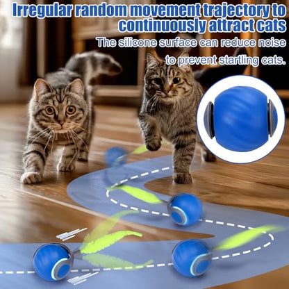 AIERSA Cat Toys for Bored Indoor Adult Cats, Speed Tail Cat Toy, Interactive Smart Cat Toys Balls, Automatic Moving Self Play Cat Toy with 3 Tails and 4 Springs (Blue)