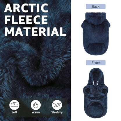 SCENEREAL Fleece Dog Sweaters Hoodie for Small Medium Large Dogs Girls Boys, Plush Fuzzy Dog Clothes Hoodies with Leash Hole, Winter/Fall Puppy Cold Weather Coat, Sherpa Hooded Sweatshirt, Navy M - color: Navy, size: Medium