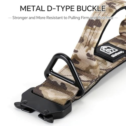 Tactical Dog Collar, Adjustable Military Collar with Handle and Heavy Duty Metal Buckle, Thick Dog Collars for Medium and Large Dogs (Khaki Camouflage, L) - color: Khaki-Camo, size: L