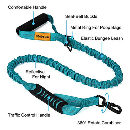 6FT Highly Reflective Heavy Duty Elastic Bungee Medium and Large Dog Leash Shock Absorbing with Comfortable Padded Handle and Traffic Handle Suitable for Training - color: Teal