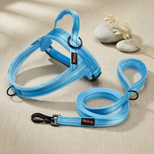 Didog Soft Flannel Padded Dog Vest Harness, No Pull/Quick Fit Reflective Dog Strap Harness, Easy for Training Walking (M:Chest 21-26", Blue) - color: Blue, size: M:chest 21-26"
