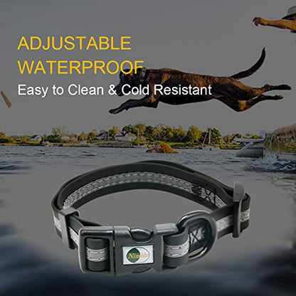 NIMBLE Dog Collar Waterproof Pet Collars Anti-Odor Durable Adjustable PVC & Polyester Soft with Reflective Cloth Stripe Basic Dog Collars S/M/L Sizes (Small (9.45”-14.17”inches), Black) - color: Black, size: Small (9.45”-14.17”inches)