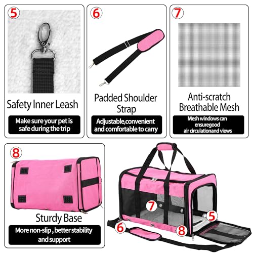 Soft Sided Cat/Dog Carrier,Collapsible Pets Travel Carriers for Pet/Puppy with Shoulder Strap & Removable Mat,Mesh Top Load Small Dogs/Cats Carry Bag Up to 17 Lbs TSA Airline Approved（Pink,M） - size: M Pink