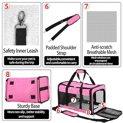 Soft Sided Cat/Dog Carrier,Collapsible Pets Travel Carriers for Pet/Puppy with Shoulder Strap & Removable Mat,Mesh Top Load Small Dogs/Cats Carry Bag Up to 25 Lbs（Pink,L） - size: L Pink