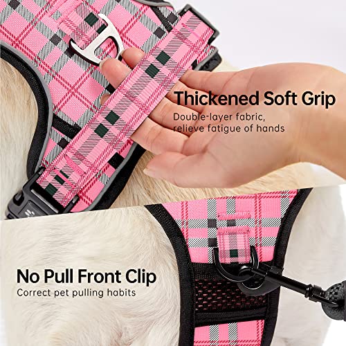 No Pull Dog Harness with Leash, Reflective No Choke Pet Vest Harness,Adjustable Soft Padded Dog Harness with Easy Control Handle for Small Dogs(Checkered Pink,Small) - color: Checkered Pink, size: 【S】neck 11-15" chest 15-21"